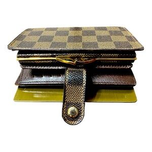 Authentic Louis Vuitton Damier Ebene French Kisslock Wallet
